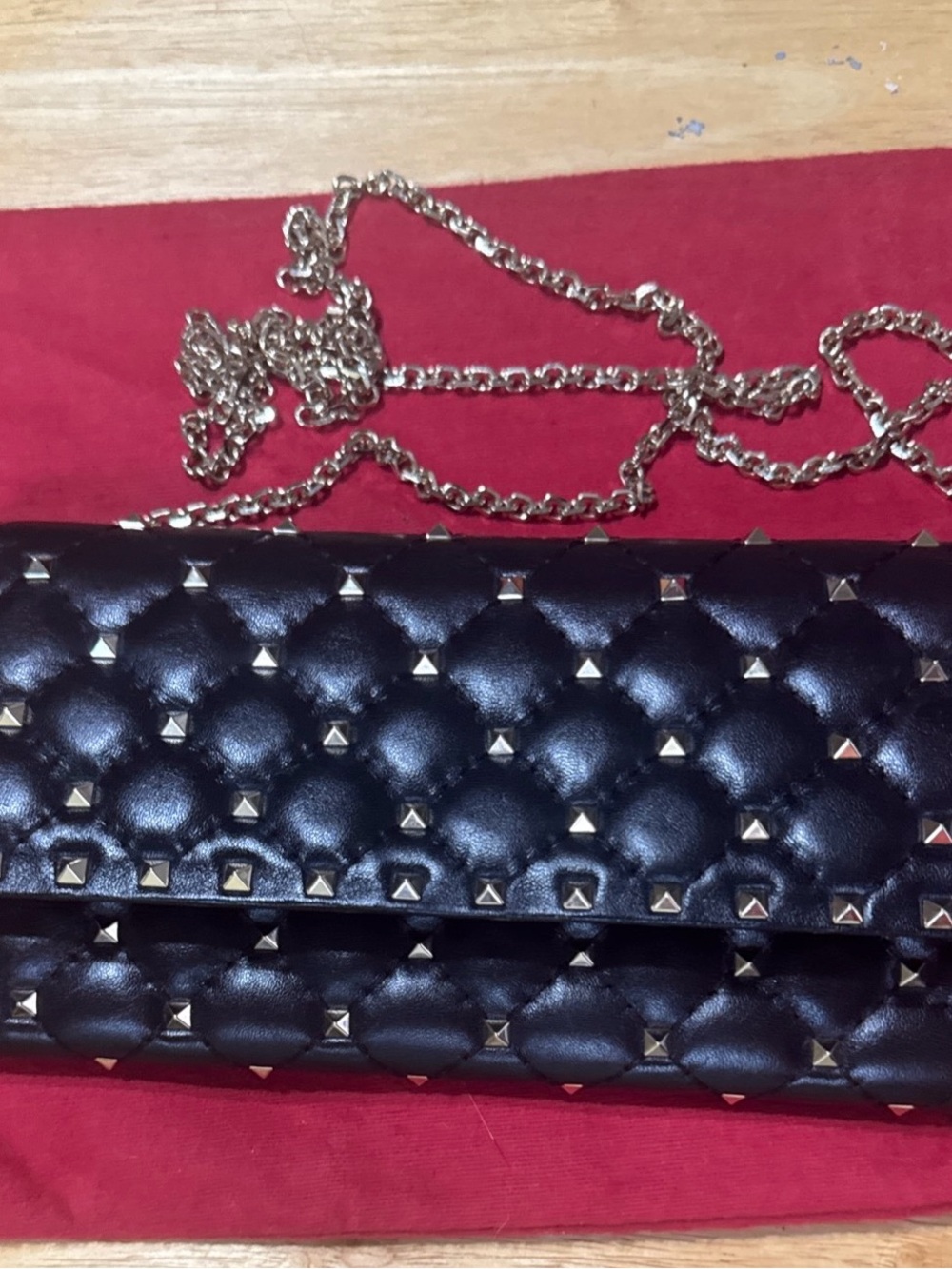 Valentino Garavani Black Studded Wallet on Chain